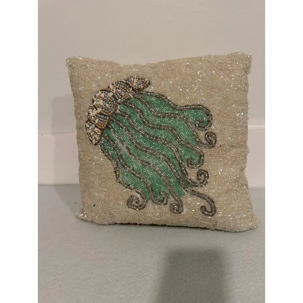 Jellyfish beaded coastal pillow decor
